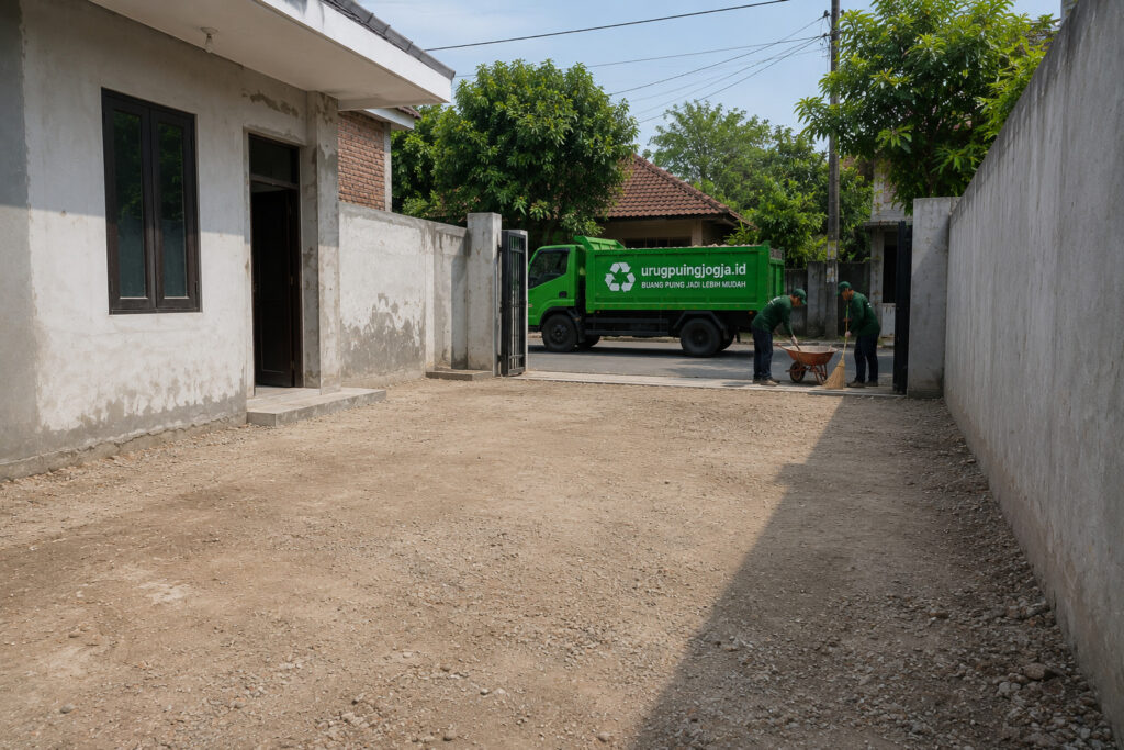 Area renovasi rumah yang telah bersih setelah menggunakan jasa buang puing di Yogyakarta.