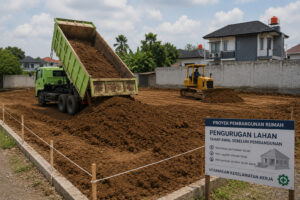 Pengurugan lahan sebelum pembangunan rumah